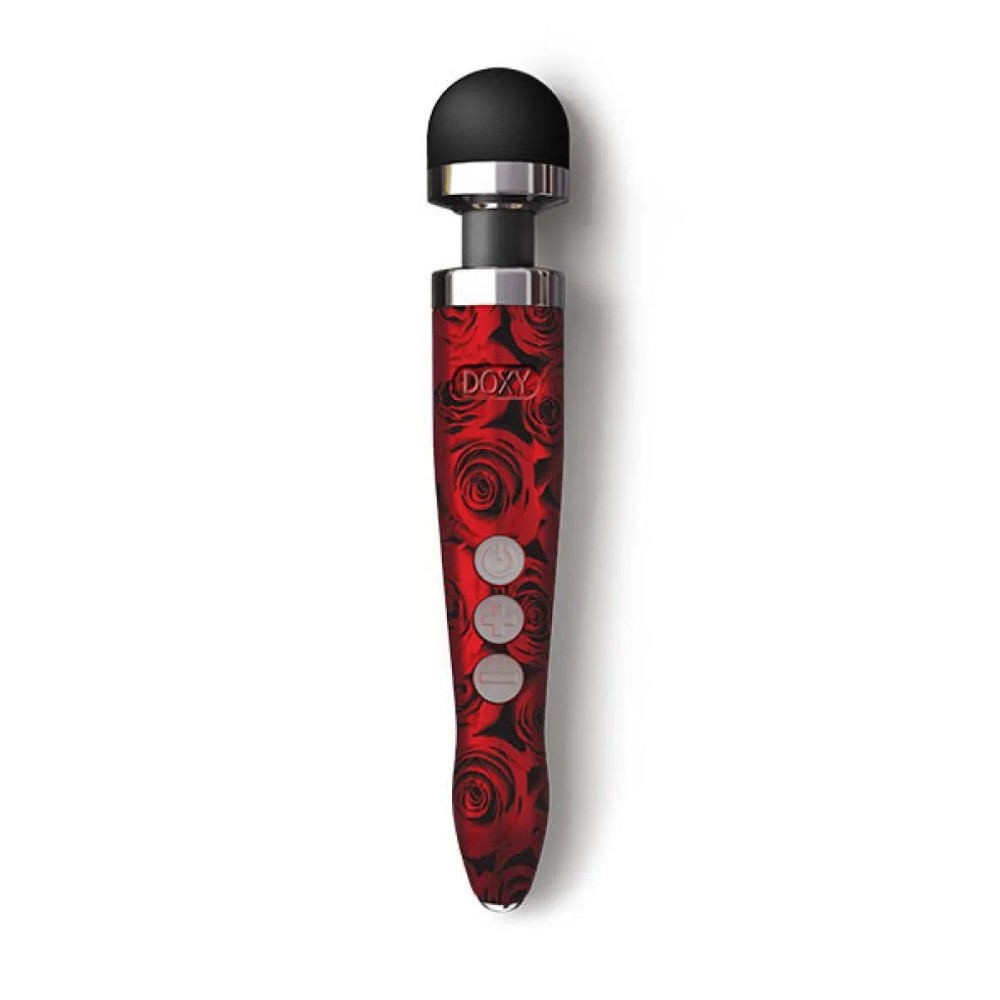Секс игрушки - Массажер-микрофон Doxy Die Cast 3R Wand Vibrator Rose Pattern, с розами, красный USB