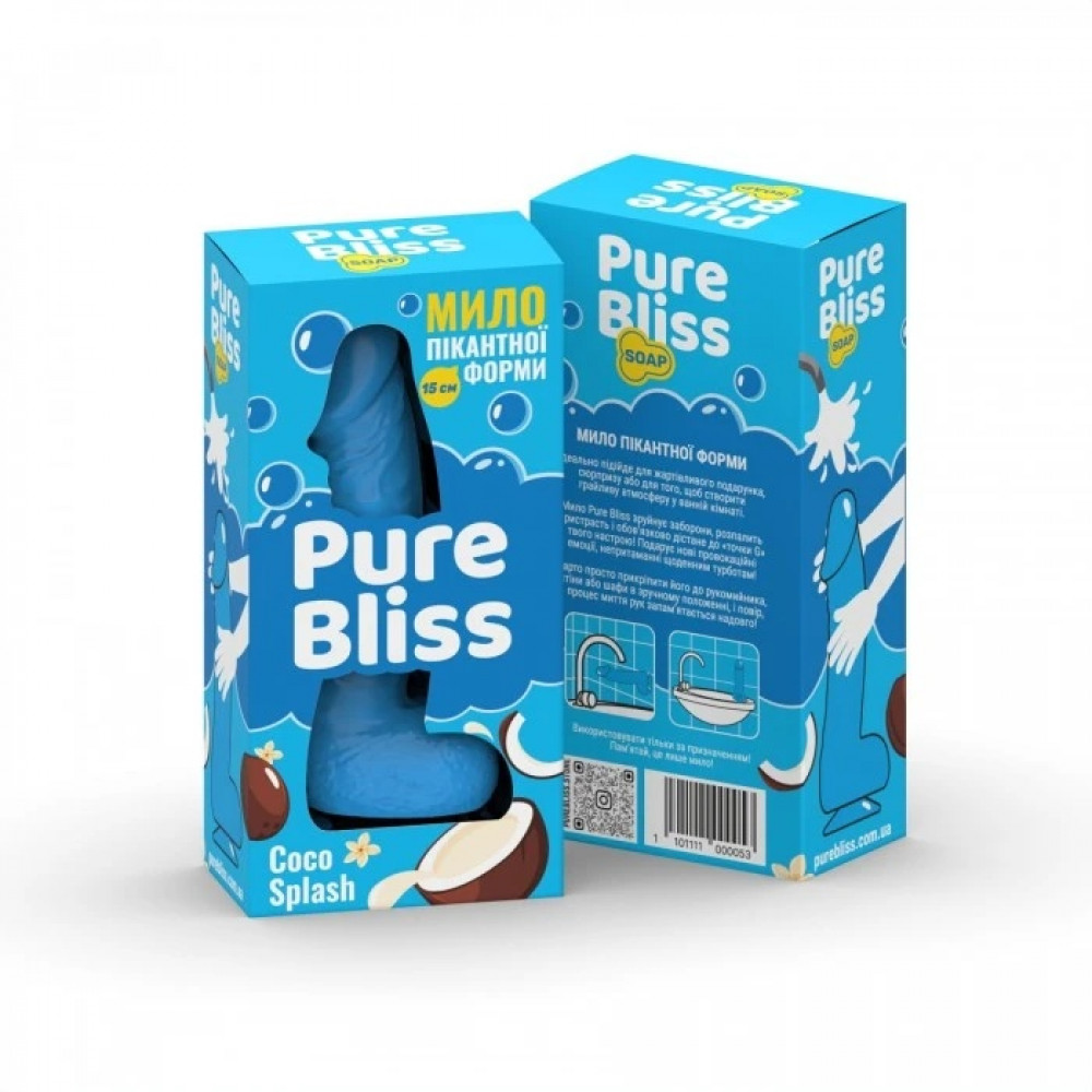 Секс приколы - Мыло в форме пениса Pure Bliss Coco Splash с ароматом кокоса, голубое, 15 см 1