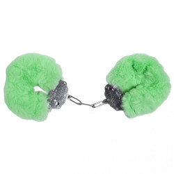 Наручники DS Fetish Plush handcuffs, металл с мехом, зеленые