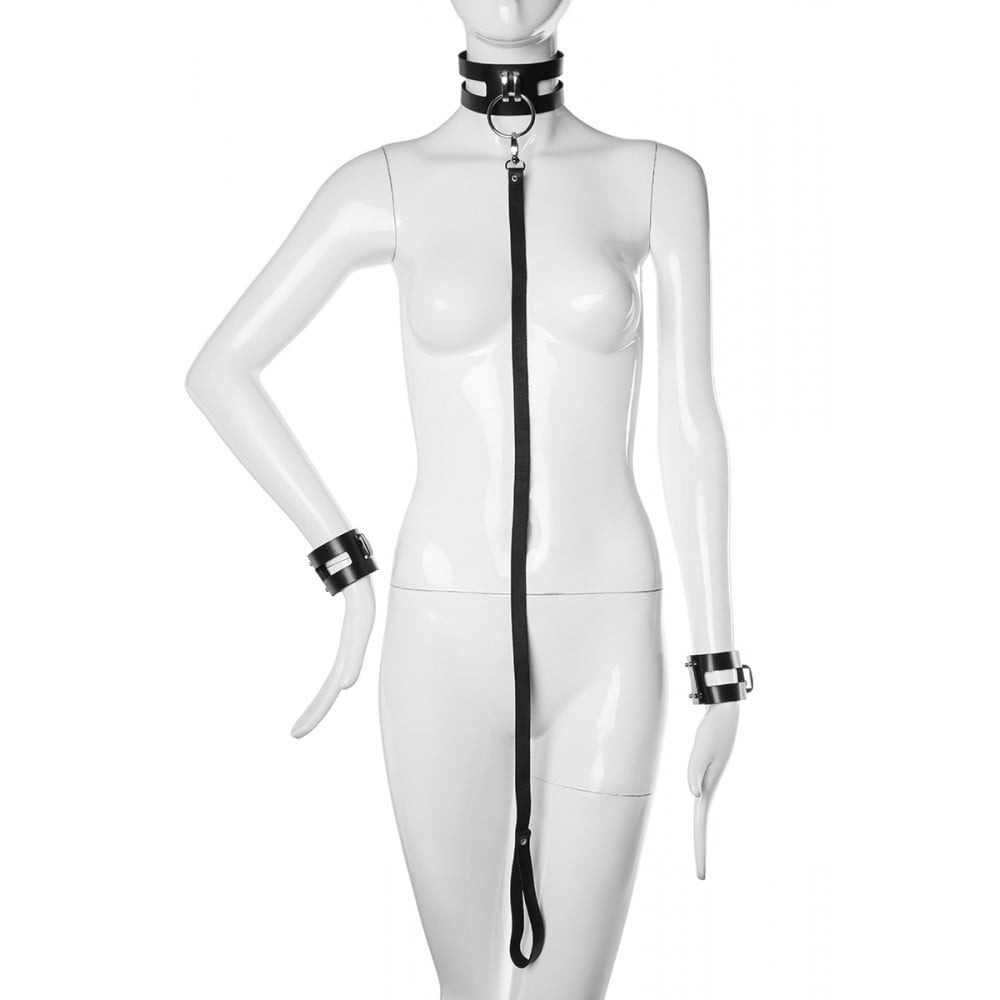 Різне - Нашийник з повідцем та наручниками Candy Hero Fet25 натуральна шкіра, чорні, XS-M