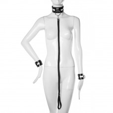 Нашийник з повідцем та наручниками Candy Hero Fet25 натуральна шкіра, чорні, XS-M