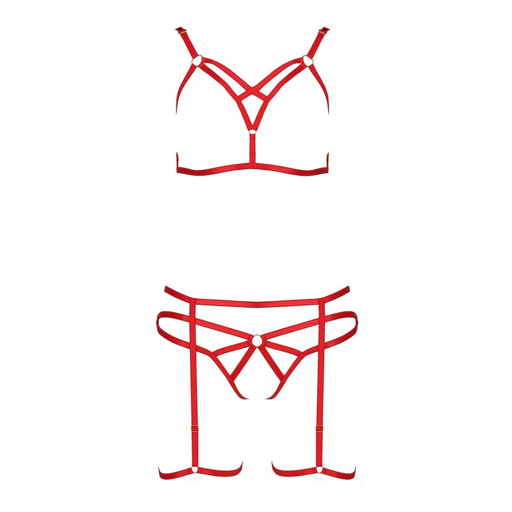 Женское эротическое белье - Комплект белья MAGALI SET OpenBra red S/M - Passion Exclusive: стрэпы: лиф, трусики и пояс 3