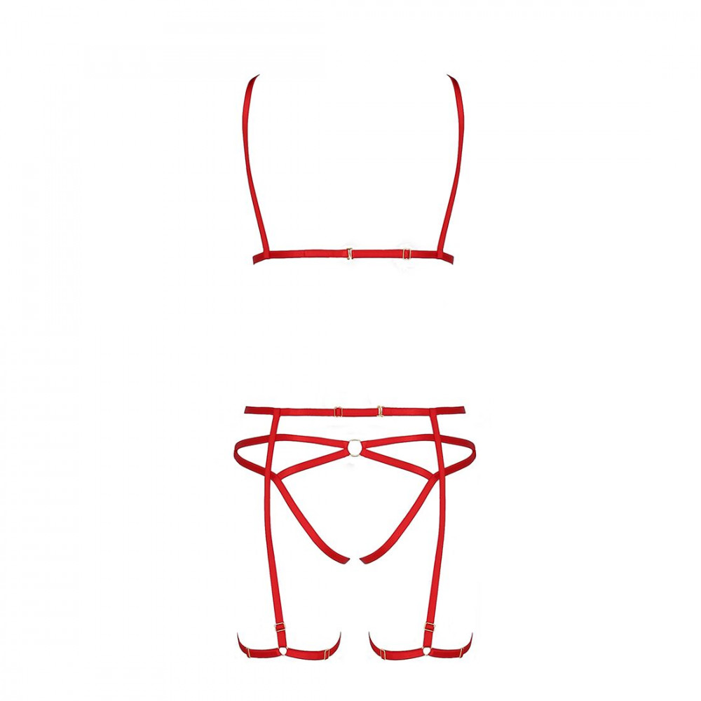 Женское эротическое белье - Комплект белья MAGALI SET OpenBra red S/M - Passion Exclusive: стрэпы: лиф, трусики и пояс 2