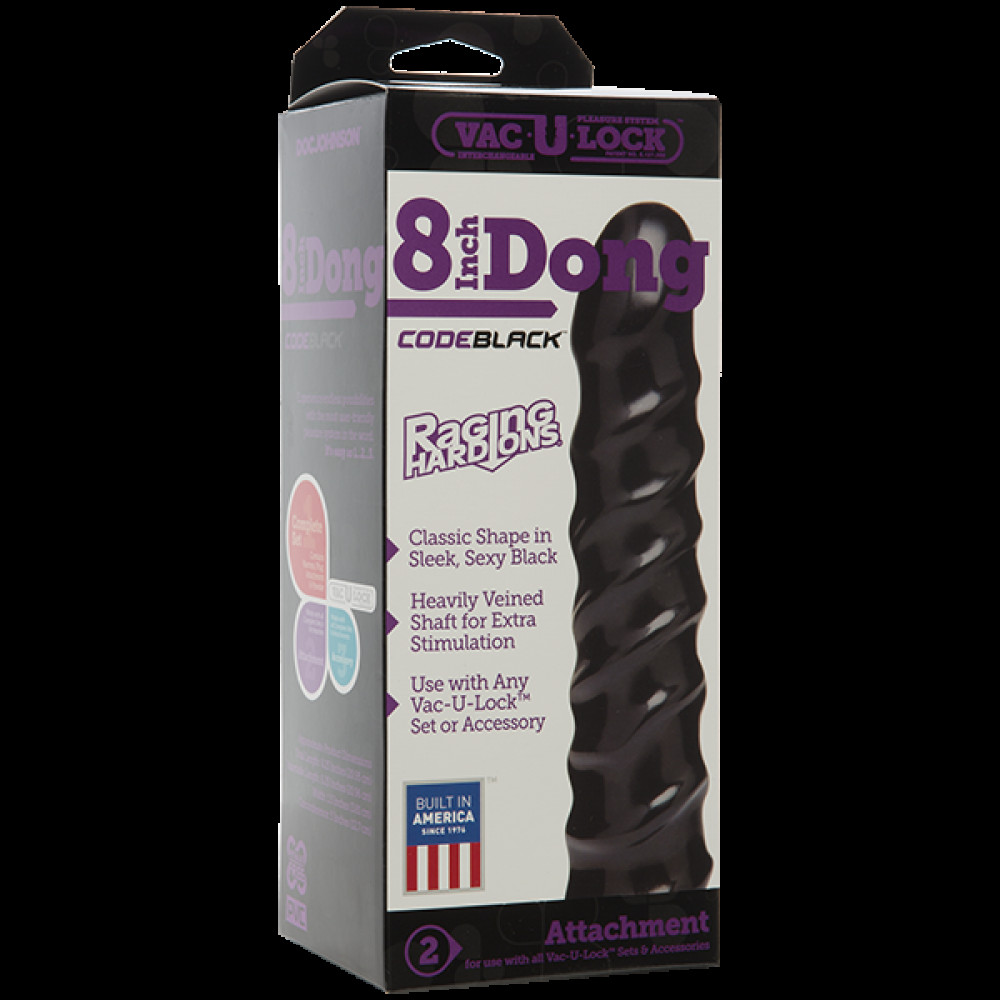 Дилдо - Дилдо Doc Johnson CodeBlack - 8 Inch Raging Vac-U-Lock со стимулирующим рельефом, диаметр 3,8см 1