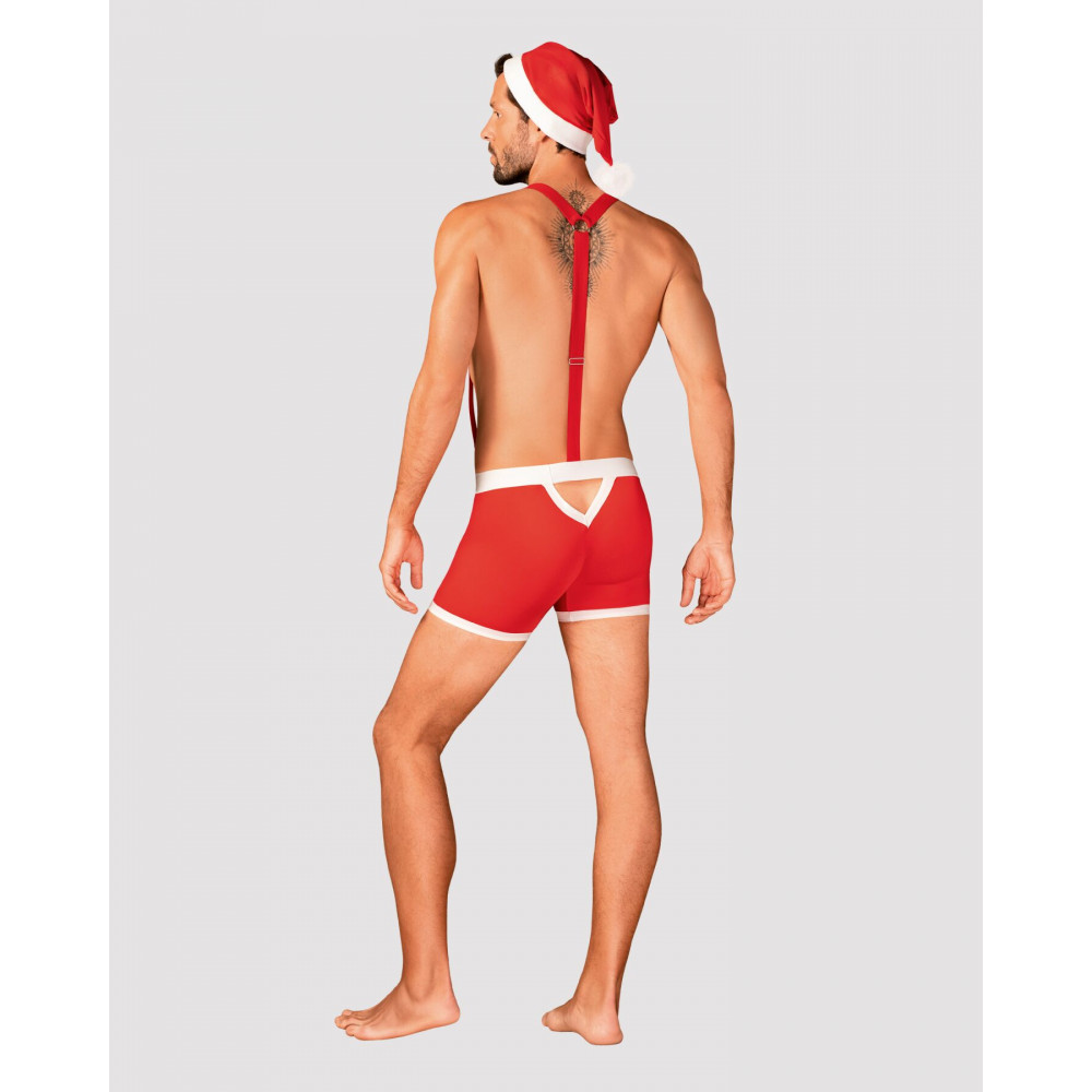 Боди, комплекты и костюмы - Мужской эротический костюм Санта-Клауса Obsessive Mr Claus L/XL, боксеры на подтяжках, шапочка с пом 4