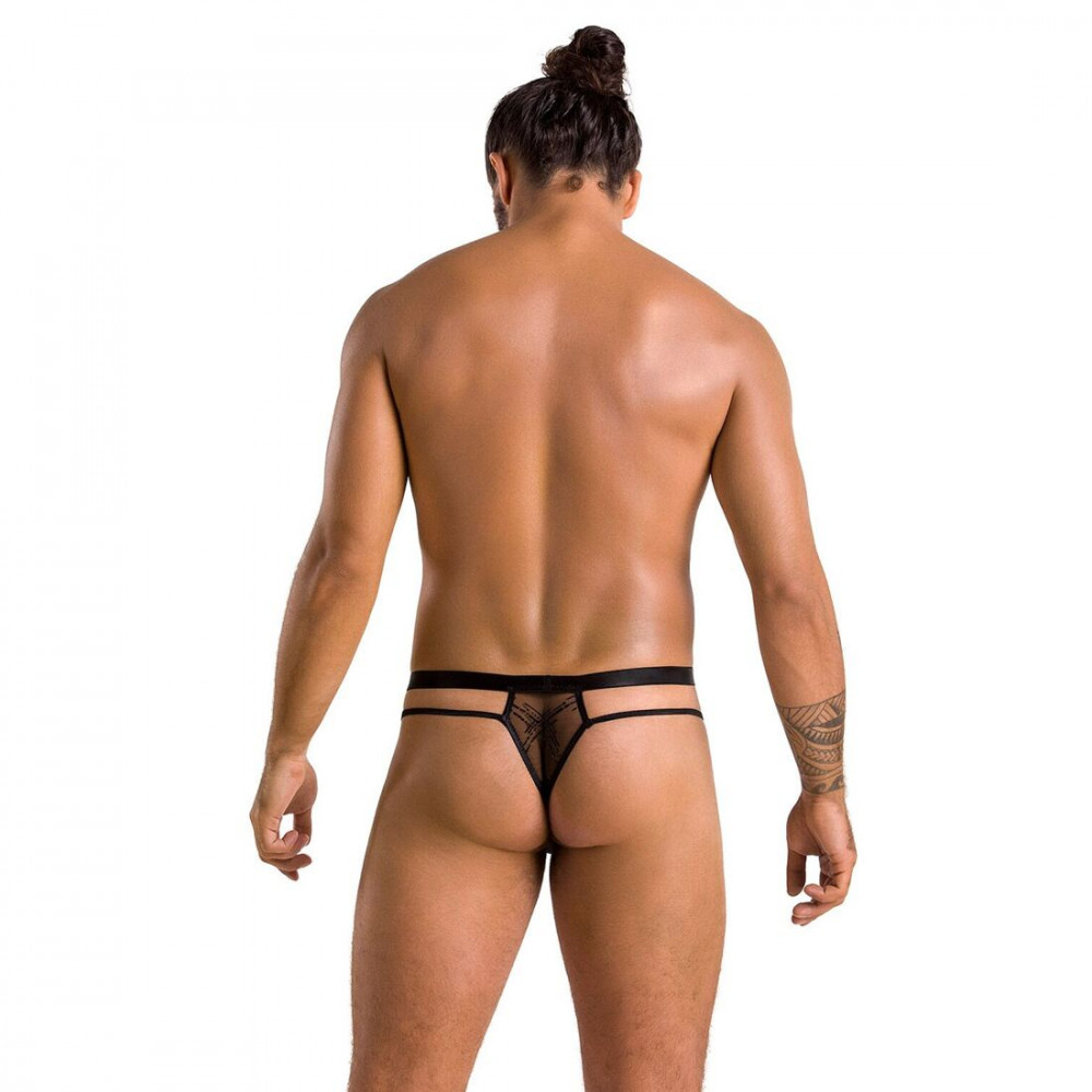 Стринги, трусы и шорты - Мужские прозрачные стринги Passion 029 Thong Collin L/XL Black, сетка 3