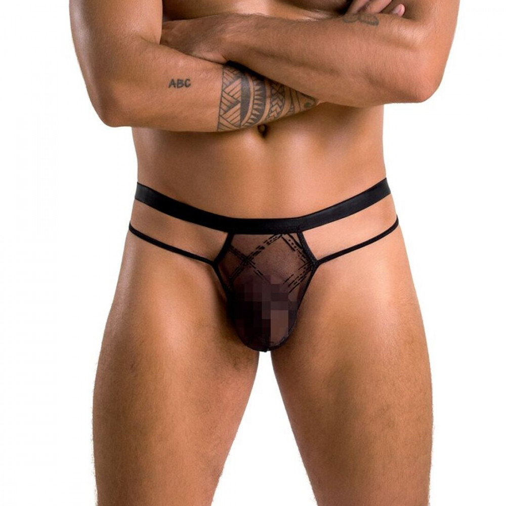 Стринги, трусы и шорты - Мужские прозрачные стринги Passion 029 Thong Collin L/XL Black, сетка