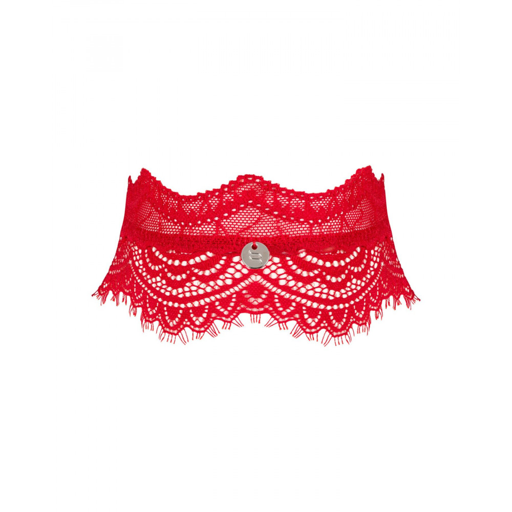 Чокеры, портупеи - Широкий кружевной чокер Obsessive Bergamore choker, red