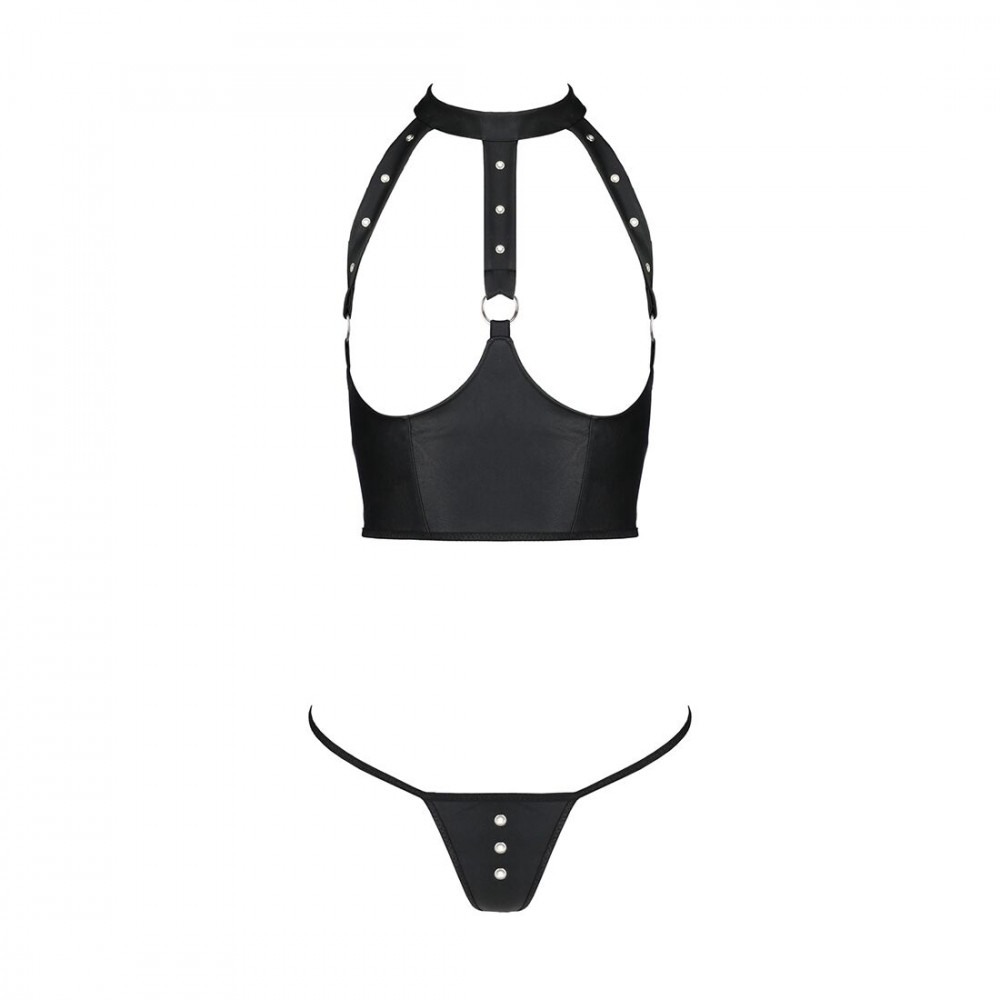 Эротические комплекты - Комплект белья с открытой грудью Passion GENEVIA SET WITH OPEN BRA L/XL black, корсет, стринги 3