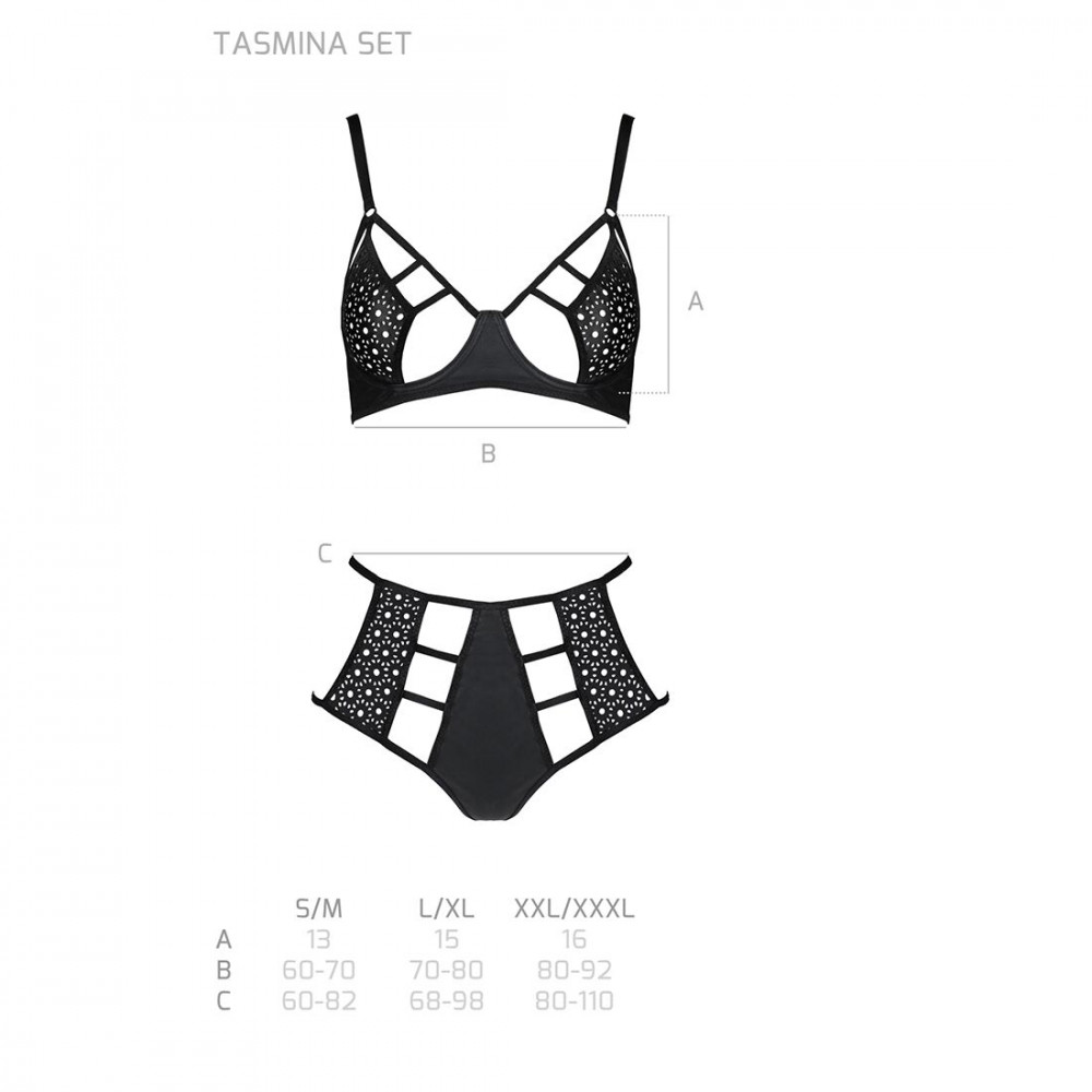 Эротические комплекты - Комплект белья Passion TASMINA SET L/XL black, лиф, высокие трусики с корсетом сзади 1