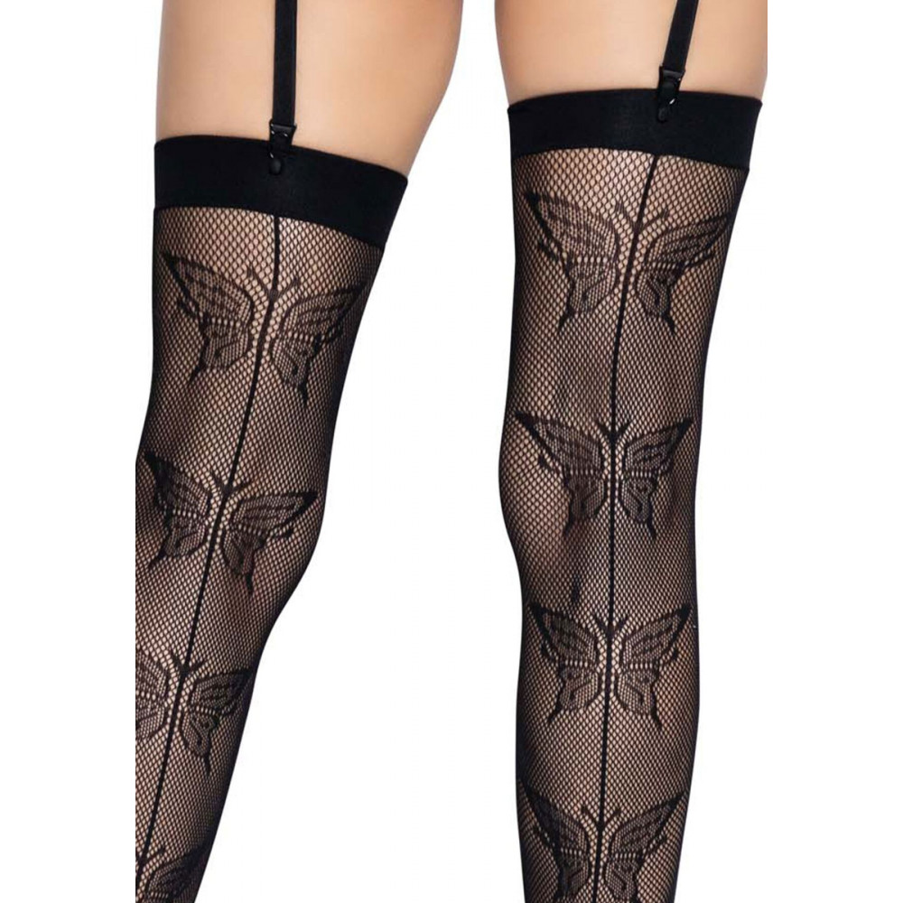 Чулки - Чулки-сетка со швом сзади Leg Avenue Butterfly back seam thigh highs One size Black 2