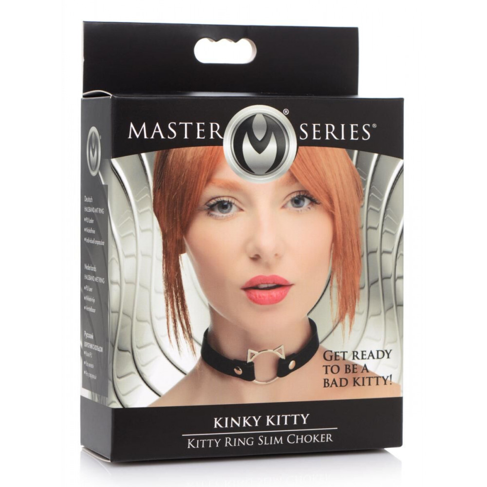 Чокеры, портупеи - Чокер Master Series Kinky Kitty Ring Slim Choker - Black 3