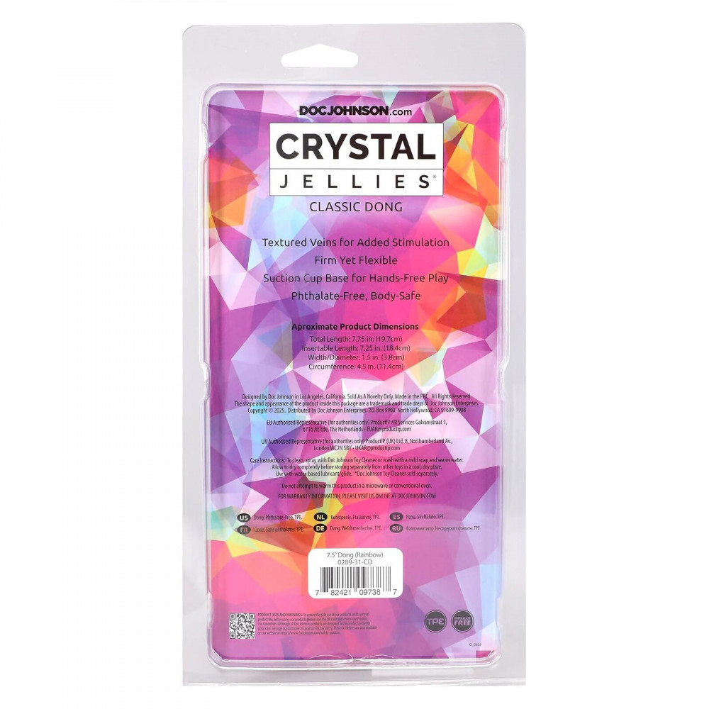 Фалоімітатор - Дилдо Doc Johnson Crystal Jellies - 7.5 Inch Dong - Rainbow 5