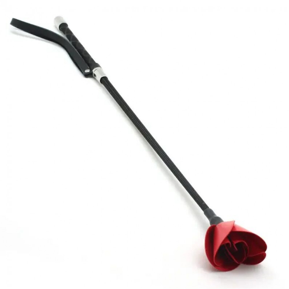 Плети, стеки, флоггеры, тиклеры - Стек Liebe Seele Flower Rhythm - Black and Red Leather Flowers Riding Crop