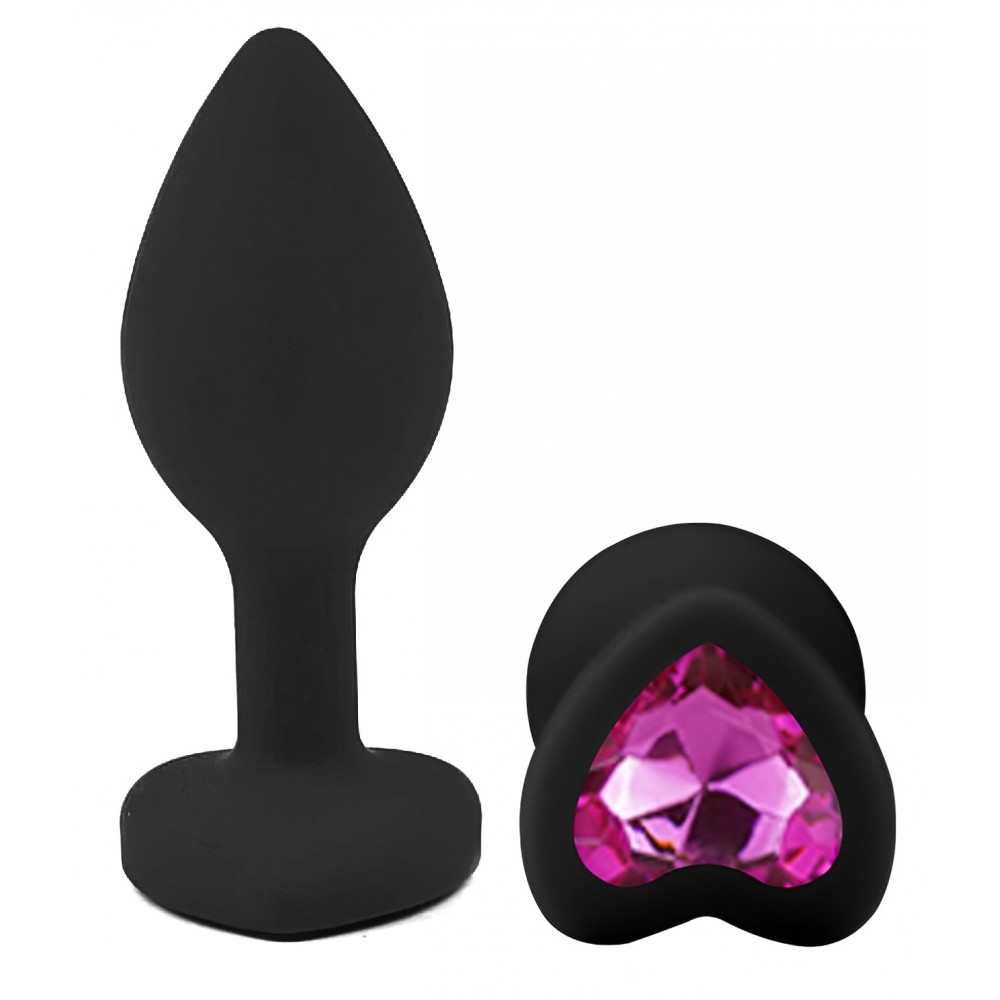 Разное - Силиконовая анальная пробка EGZO - Silicone Black Heart Plug Rose, size S 1