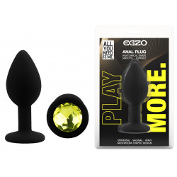 Силиконовая анальная пробка EGZO - Silicone Black Round Plug Lime, size S