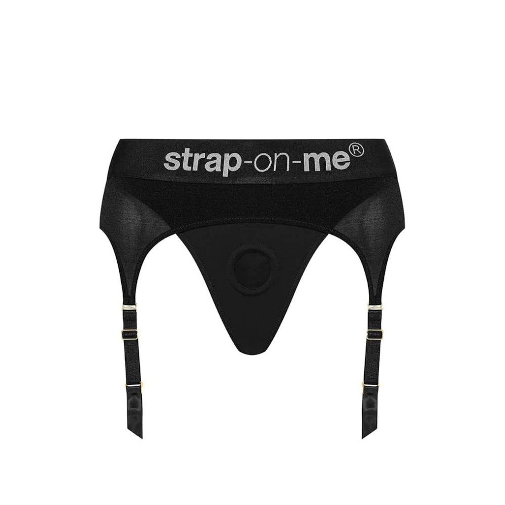 Разное - Трусы для страпона Strap-On-Me с подвязками для чулок, черные, XL 3