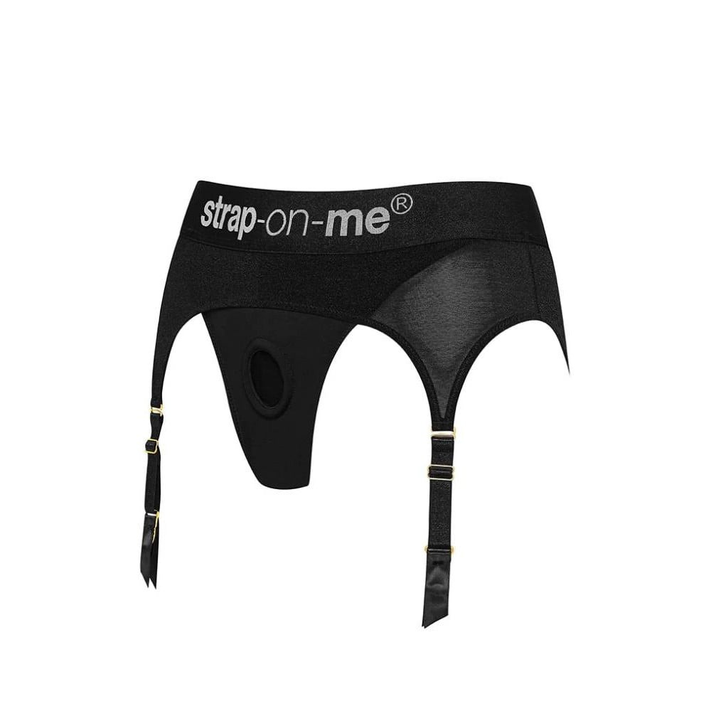 Разное - Трусы для страпона Strap-On-Me с подвязками для чулок, черные, XL 4