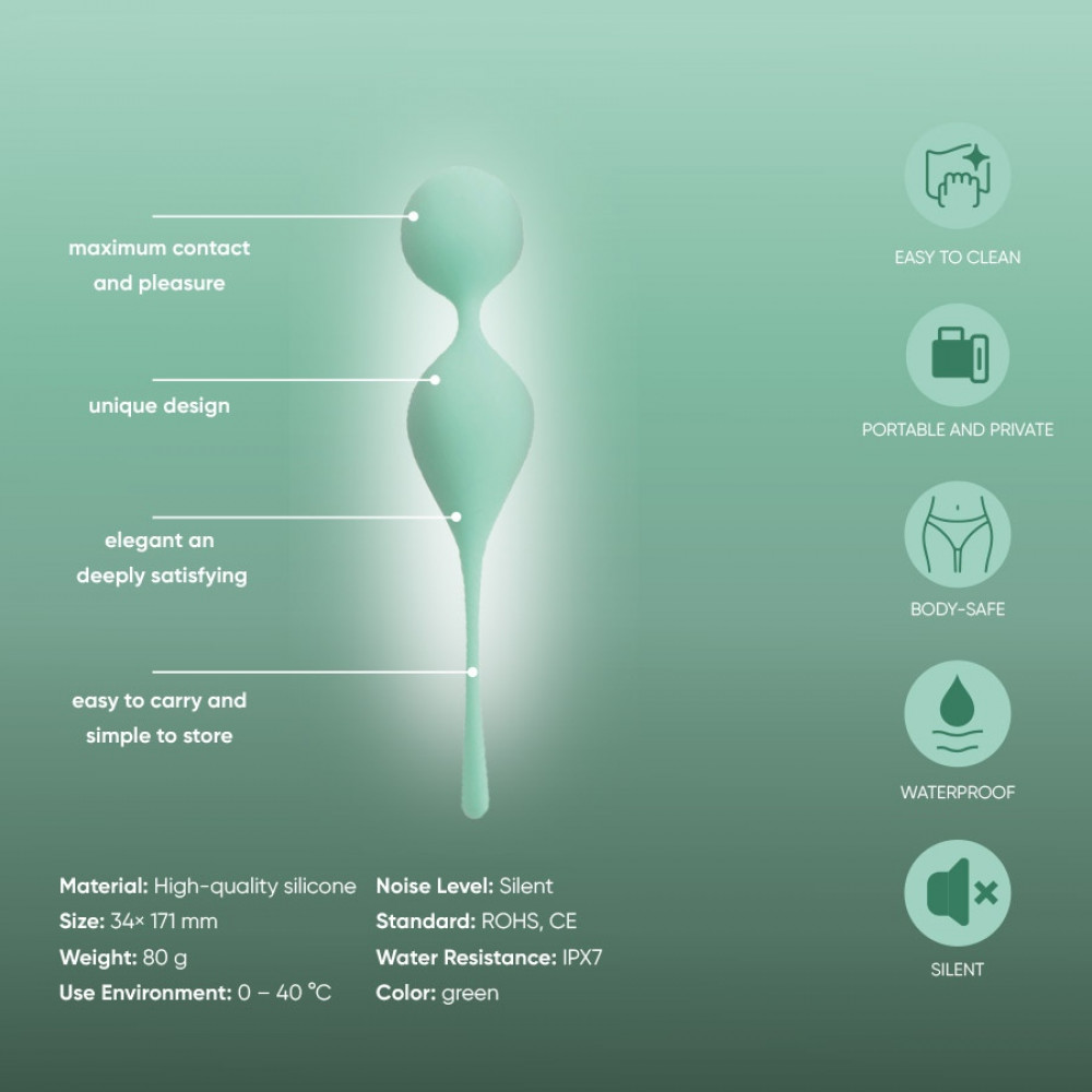 Вагинальные шарики и тренажеры - Вагинальные шарики Sweet Em на мягком соединении, бирюзовые,17 х 3.3 см 4