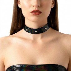 Лакований чокер з шипами Art of Sex - Mistress, колір чорний з ефектом голограми, розмір M