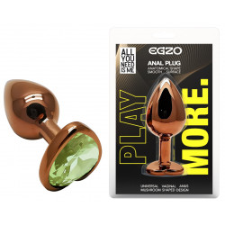 Анальная пробка с кристаллом EGZO - Dark Gold Heart Plug Green, size S