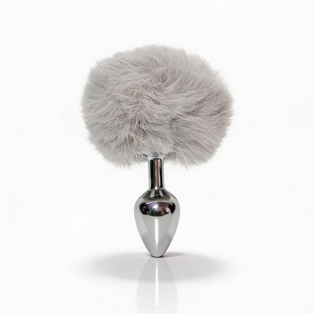 Анальні іграшки без вібрації - Анальна пробка ALUME, S, металева срібляста з сірим пушком, 7 х 2,8 см 2