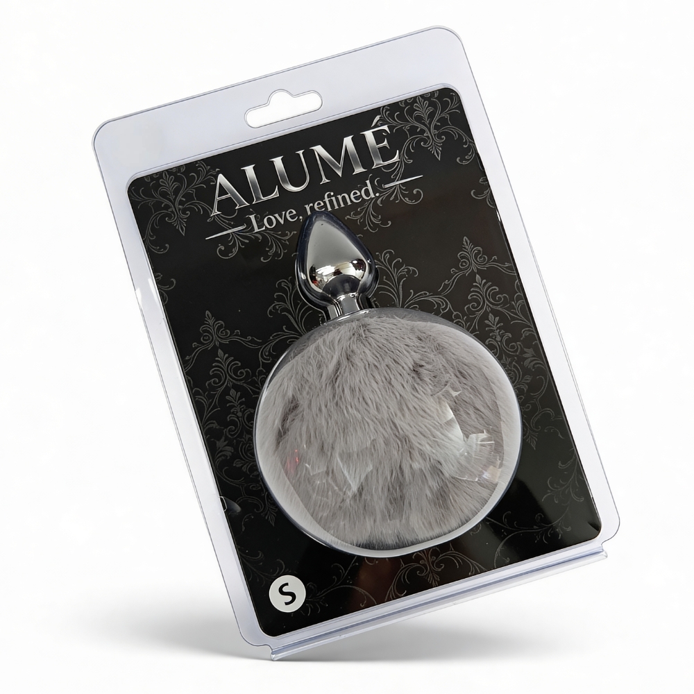Анальні іграшки без вібрації - Анальна пробка ALUME, S, металева срібляста з сірим пушком, 7 х 2,8 см 4