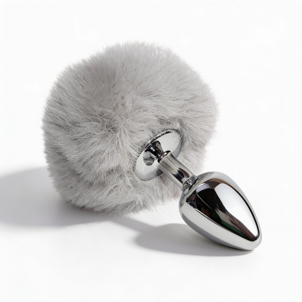 Анальні іграшки без вібрації - Анальна пробка ALUME, S, металева срібляста з сірим пушком, 7 х 2,8 см 1