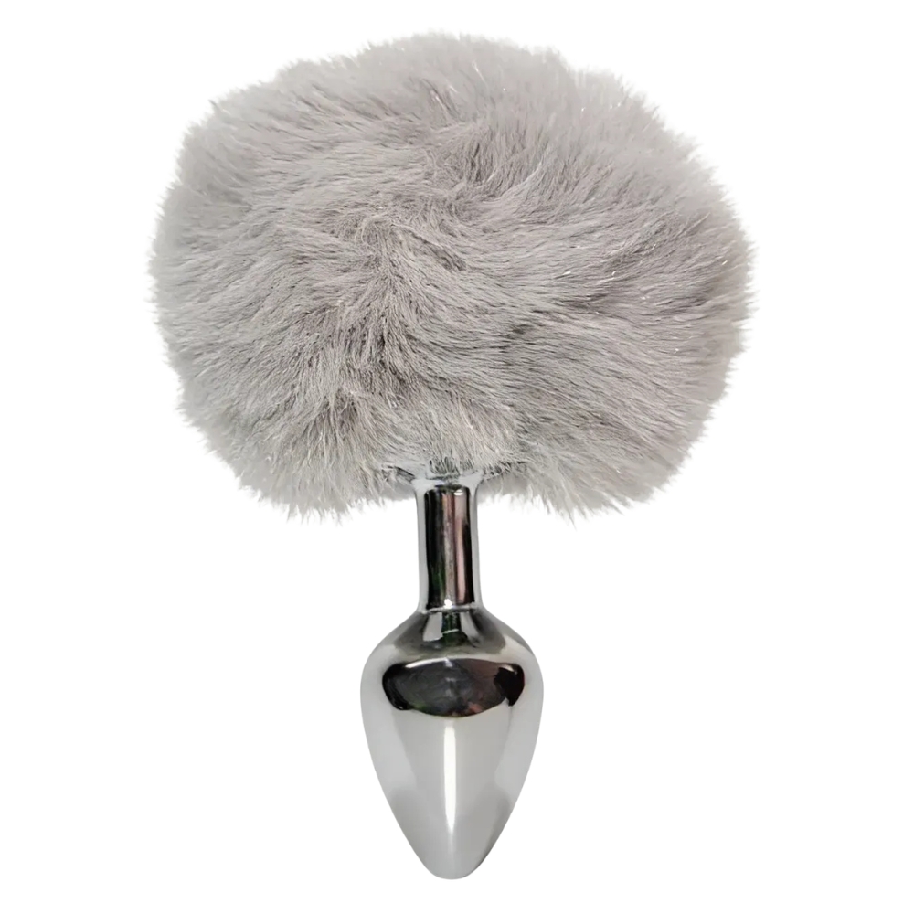 Анальні іграшки без вібрації - Анальна пробка ALUME, S, металева срібляста з сірим пушком, 7 х 2,8 см