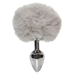 Анальна пробка ALUME, S, металева срібляста з сірим пушком, 7 х 2,8 см