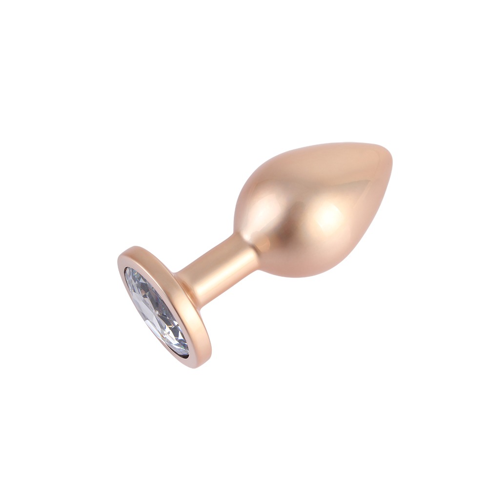 Анальные игрушки без вибрации - Анальная пробка розовое золото CHISA MATRIX MONT с перламутром и белым камнем, размер M 4