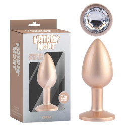 Анальная пробка розовое золото CHISA MATRIX MONT с перламутром и белым камнем, размер M