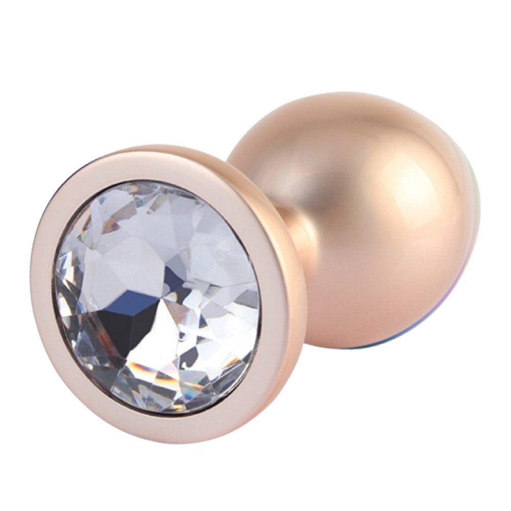 Анальные игрушки без вибрации - Анальная пробка розовое золото CHISA MATRIX MONT с перламутром и белым камнем, размер M 1
