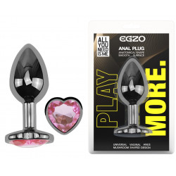 Анальная пробка с кристаллом EGZO - Dark Silver Heart Plug Pink size M