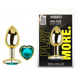 Анальная пробка с кристаллом EGZO - Gold Heart Plug Marine size S