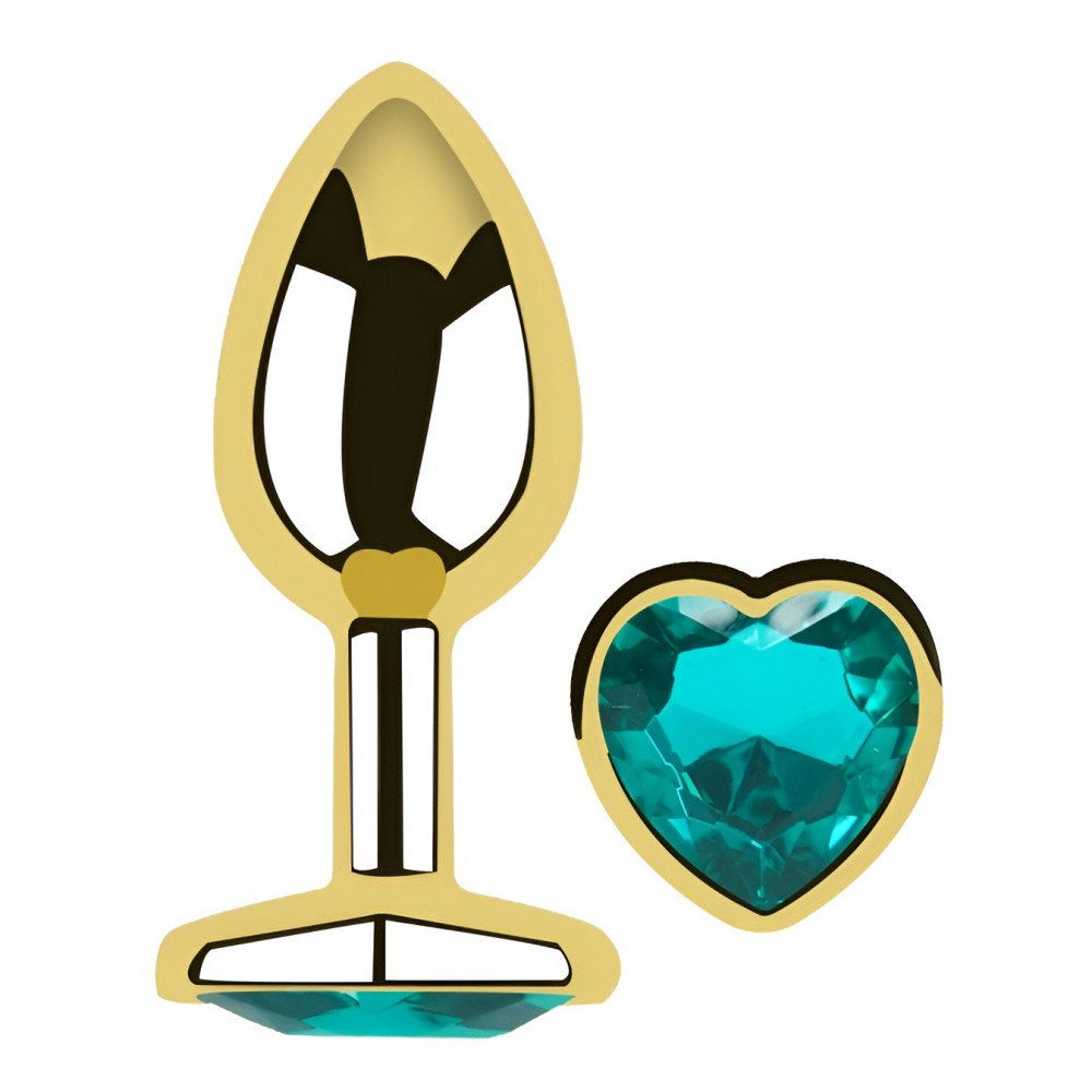 Анальные игрушки без вибрации - Анальная пробка с кристаллом EGZO - Gold Heart Plug Marine size S 4