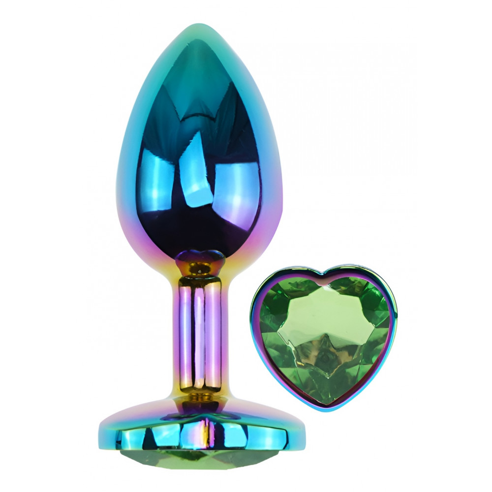 Анальные игрушки без вибрации - Анальная пробка с кристаллом EGZO - Multicolor Heart Plug Green size S 4