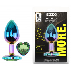 Анальная пробка с кристаллом EGZO - Multicolor Heart Plug Green size S