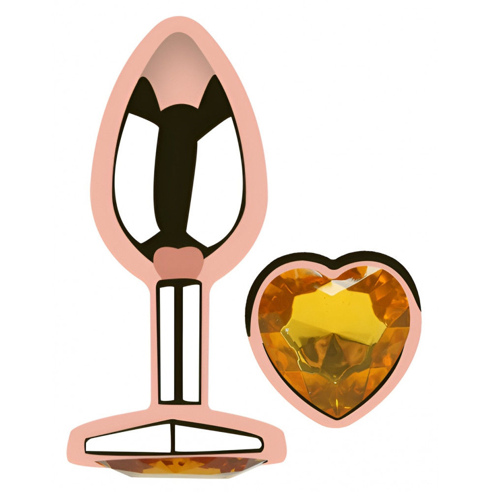 - Анальная пробка с кристаллом EGZO - Rose Gold Heart Plug Yellow size M 1