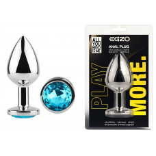 Анальная пробка с кристаллом EGZO - Silver Round Plug Aqua size M