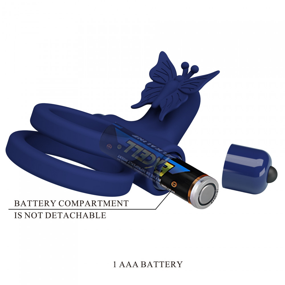 Эрекционные кольца с вибрацией - Эрекционное виброкольцо двойное PRETTY LOVE с бабочкой, 10 режимов, синее 8