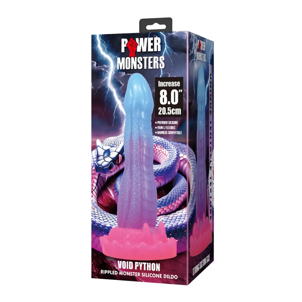 Фаллоимитаторы - Фаллоимитатор силиконовый Power Monsters Void Python на присоске, фиолетовый, 4 см х 20.5 см 9