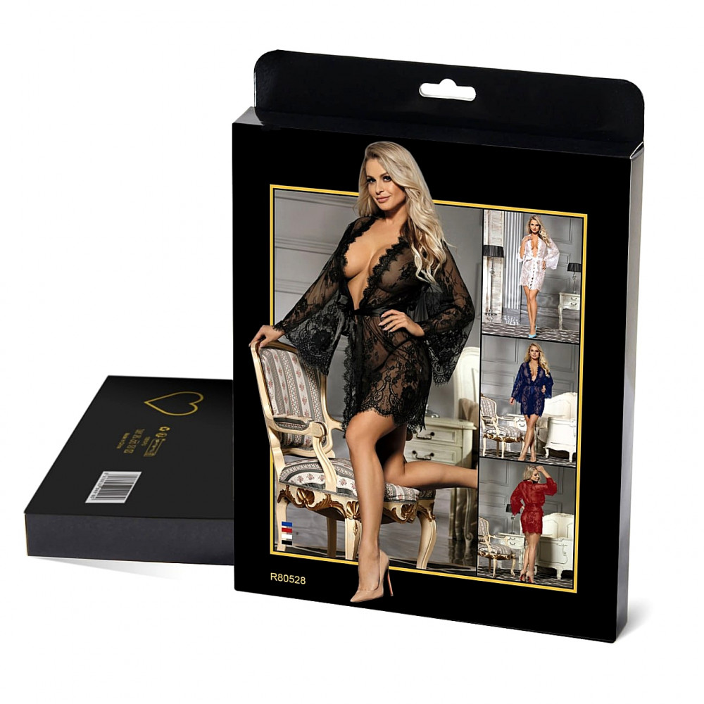 Різне - Мереживний халат Star Night з поясом та стрінгами, білий, XS-S 6