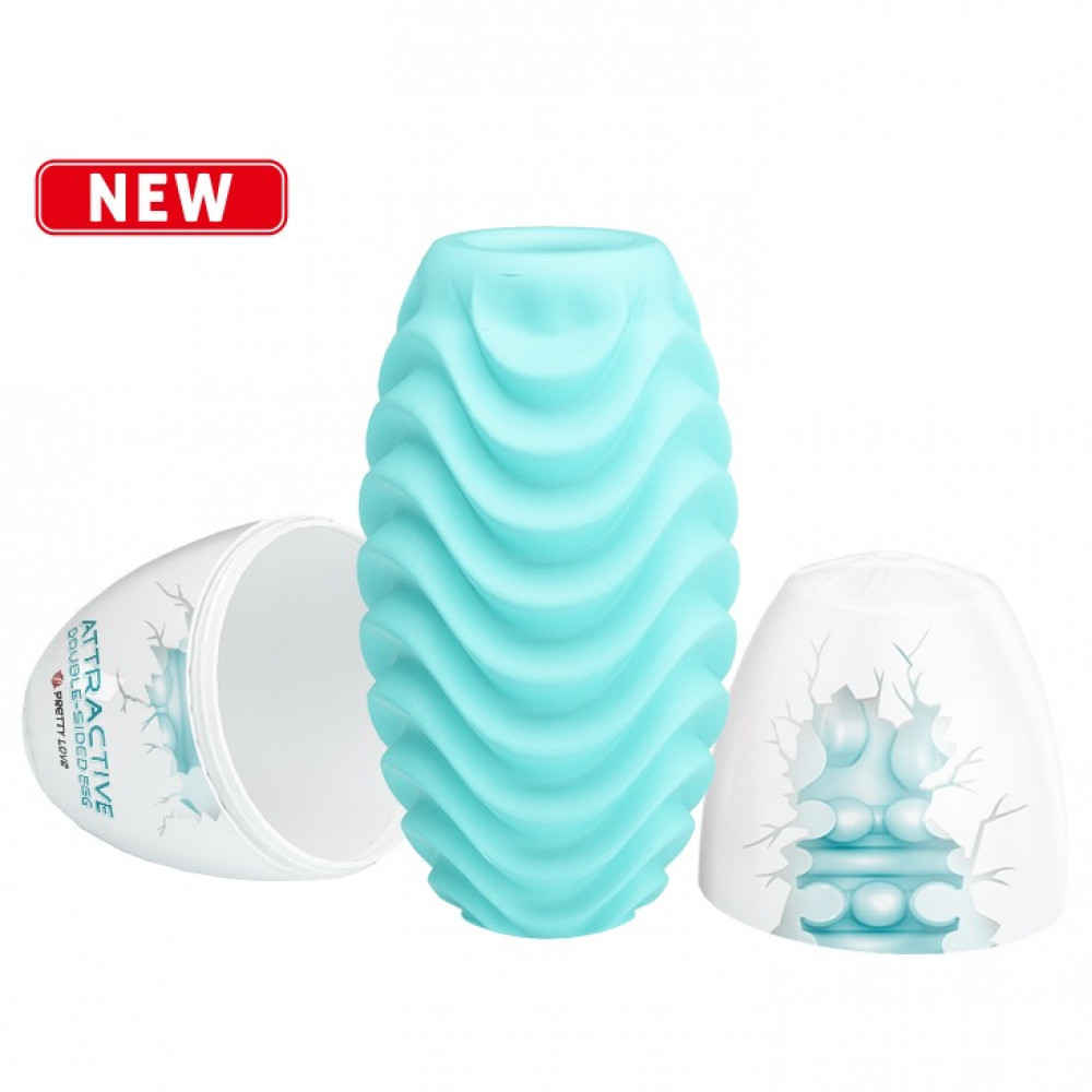 Різне - Мастурбатор яйце Pretty Love двостороннє, рельєфне, блакитне, 8.6 х 4.6 см 2