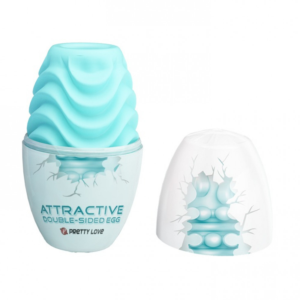 Різне - Мастурбатор яйце Pretty Love двостороннє, рельєфне, блакитне, 8.6 х 4.6 см