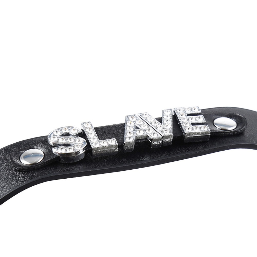  - Ошейник с надписью SLAVE из страз DS Fetish, кожзам, черный 2