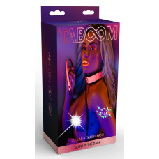 Нашийник з повідцем, що світиться в темряві Taboom Glow In the Dark Collar and Chain Leash, рожевий