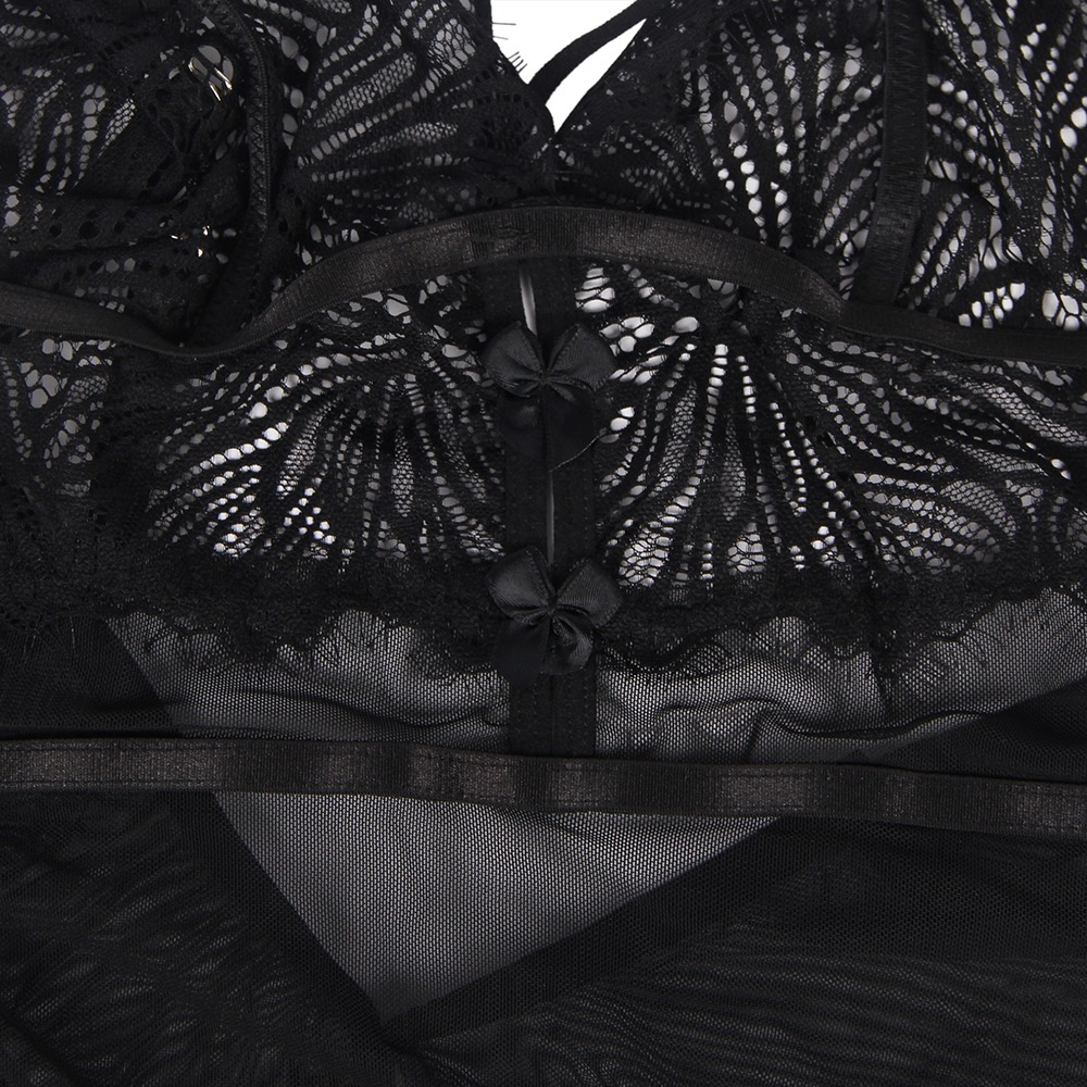 Разное - Пеньюар с трусиками Star Night с кружевом на топе и юбке, чёрный, XS-S 7