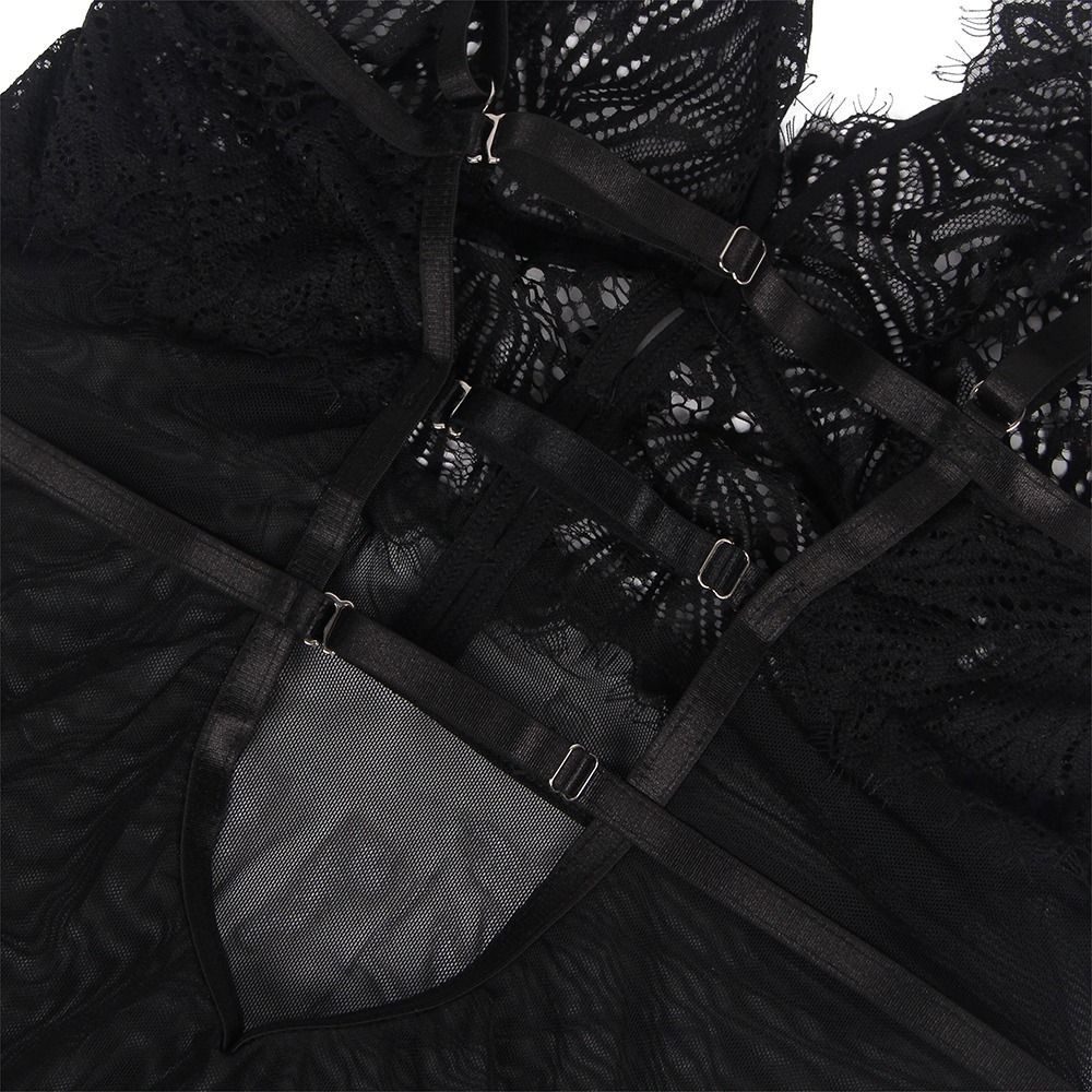 Разное - Пеньюар с трусиками Star Night с кружевом на топе и юбке, чёрный, XS-S 6