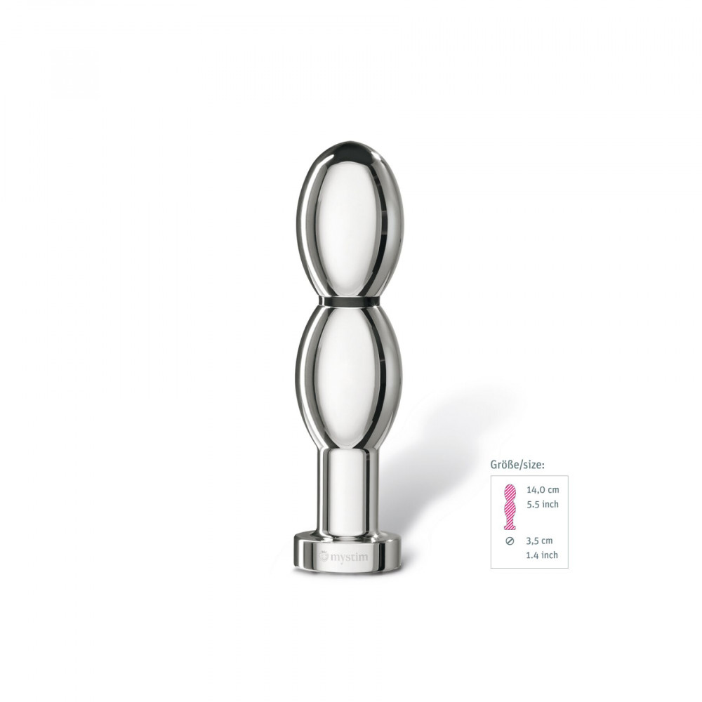 Різне - Металеве ділдо 2-в-1 Mystim O(h!)-thello для електростимулятора, діаметр 3,5 см, анальна пробка 2